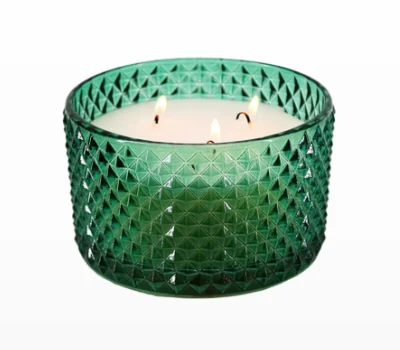 Green textured glass outdoor candle