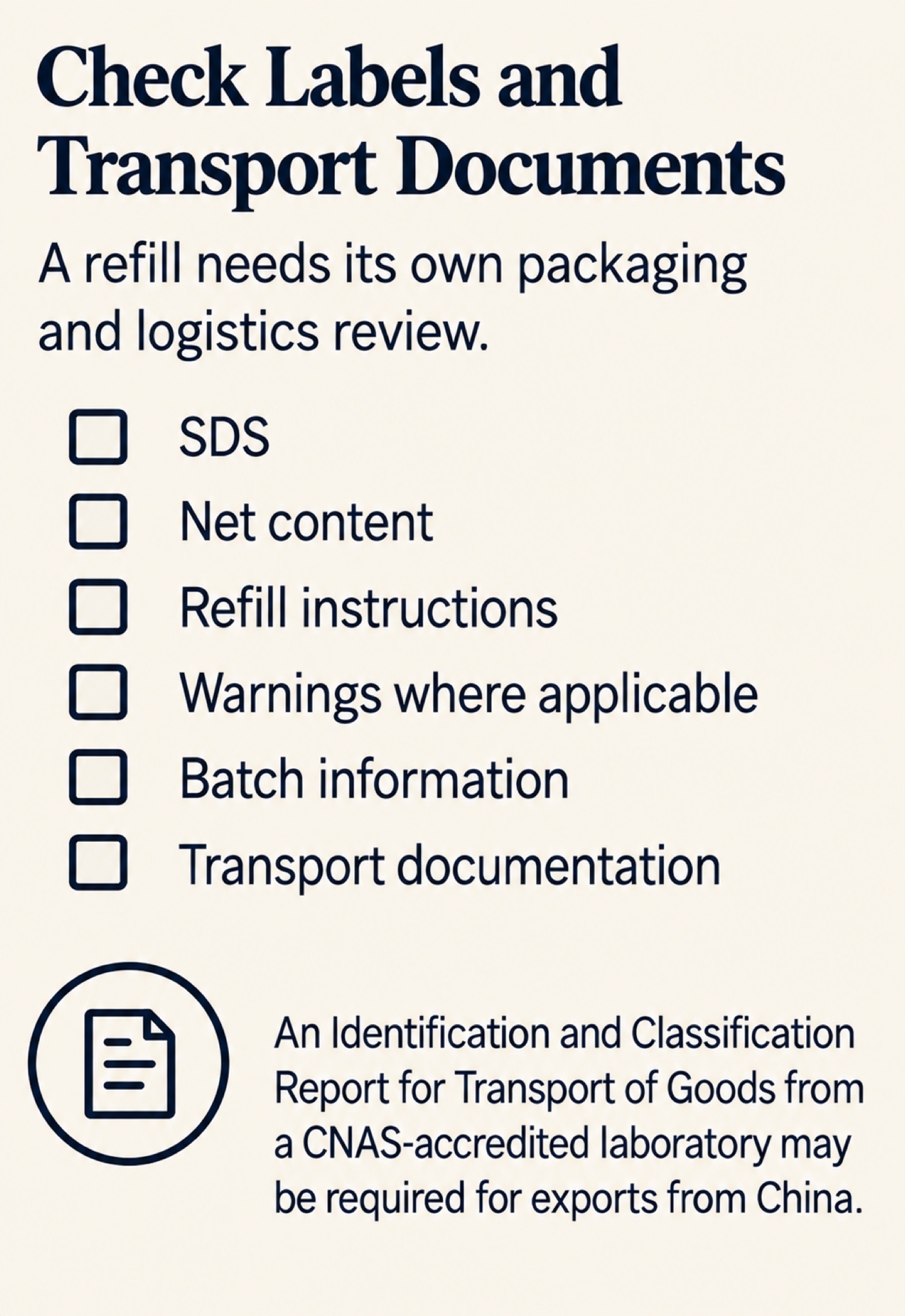 Reed diffuser refill label and transport document checklist