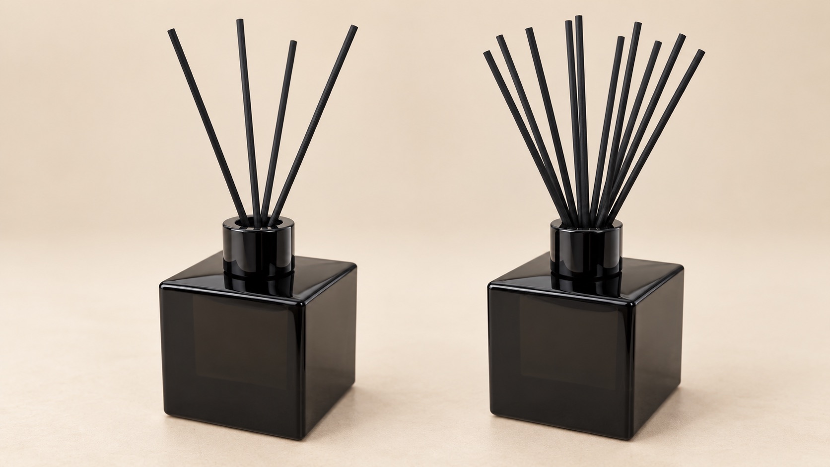 Two matching reed diffusers comparing a lower reed count with a higher reed count