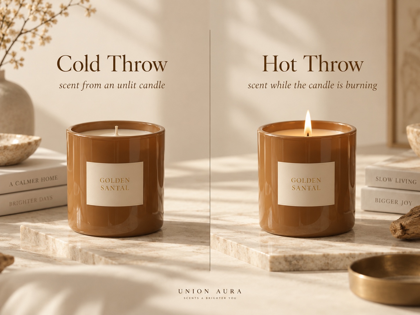 Comparison of cold throw from an unlit candle and hot throw from a burning candle