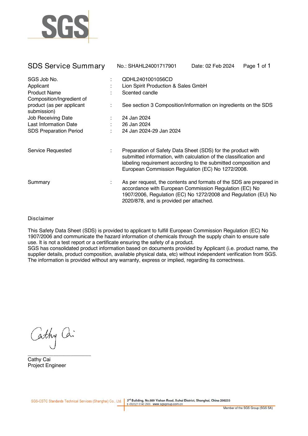 SDS Service Summary document