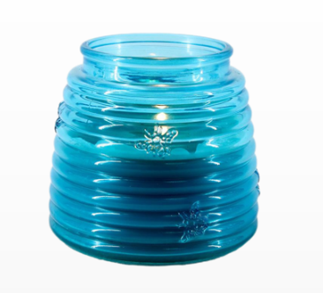 Blue Ribbed Glass Citronella Candle product