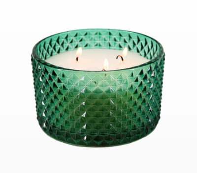Green Textured Glass Three-Wick Candle product