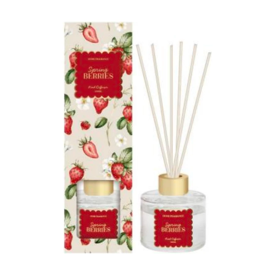 Sweet Berry Reed Diffuser – Strawberry & Berry Scented Fruity Home Fragrance with Gold Lid, 100ml (3.4 fl oz) product