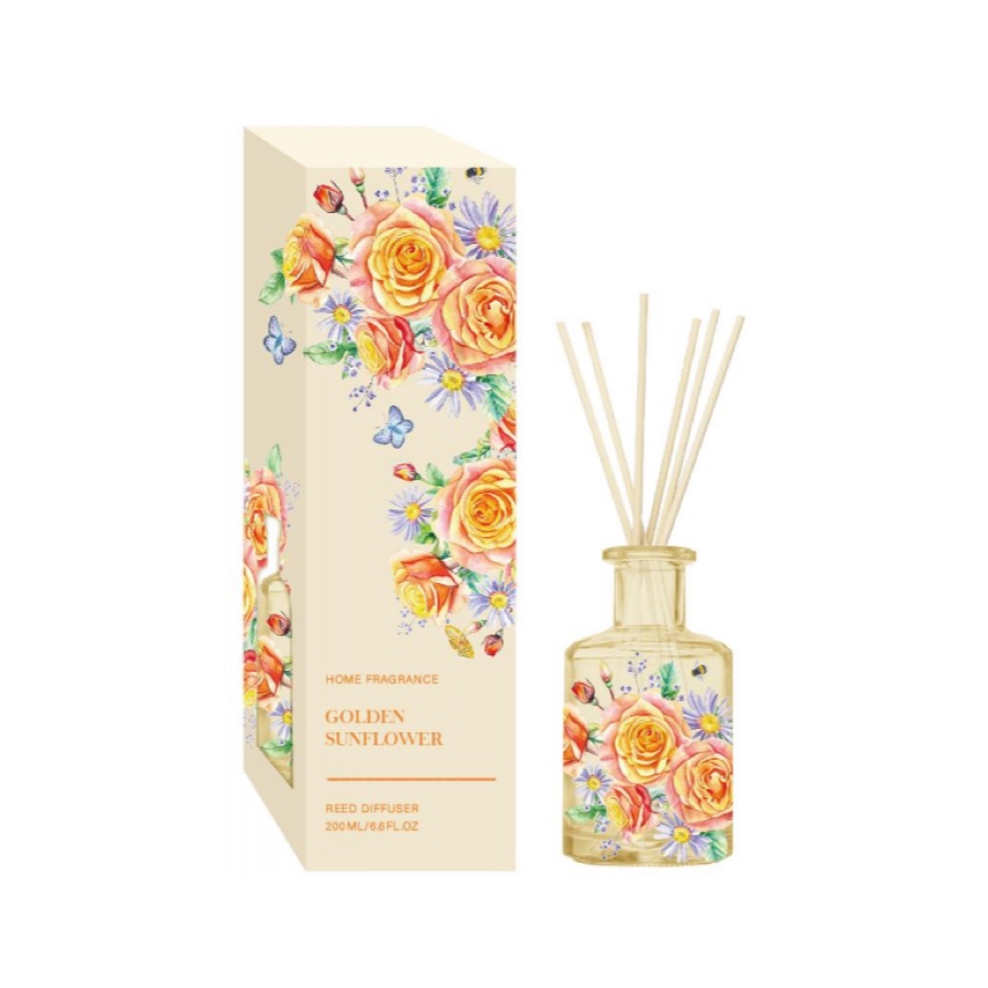 Sunflower & Rose Reed Diffuser – Golden Floral Home Fragrance with Gold Lid, 200ml (6.6 fl oz) product