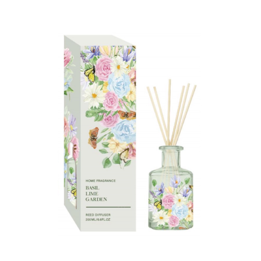 Basil Lime Garden Reed Diffuser – Fresh Herbal Home Fragrance in Clear Bottle, 200ml (6.6 fl oz) product