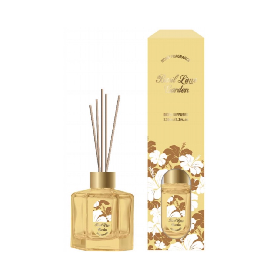 Basil Lime Garden Reed Diffuser – Fresh Herbal Home Fragrance in Yellow Hexagon Bottle, 120ml (4.3 fl oz) product