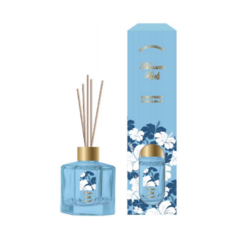 White Hibiscus & Blossom Reed Diffuser – Tropical Floral Home Fragrance in Blue Hexagon Bottle, 120ml (4.3 fl oz) product