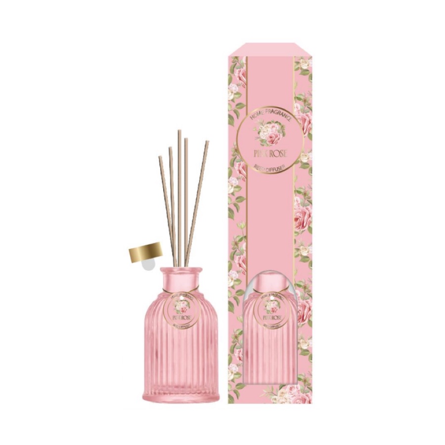 Pink Rose Reed Diffuser – Romantic Floral Home Fragrance in Pink Ribbed Bottle, 150ml (5 fl oz) product