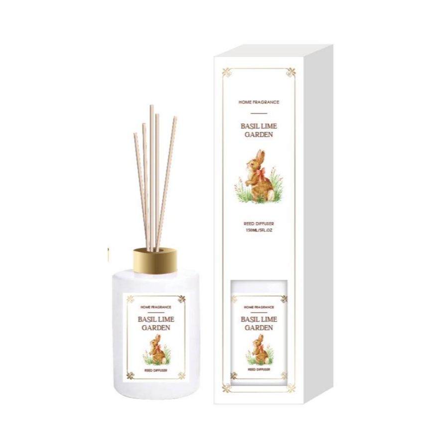 Basil Lime Garden Reed Diffuser – Fresh Herbal Home Fragrance in White Round Bottle, 150ml (5 fl oz) product