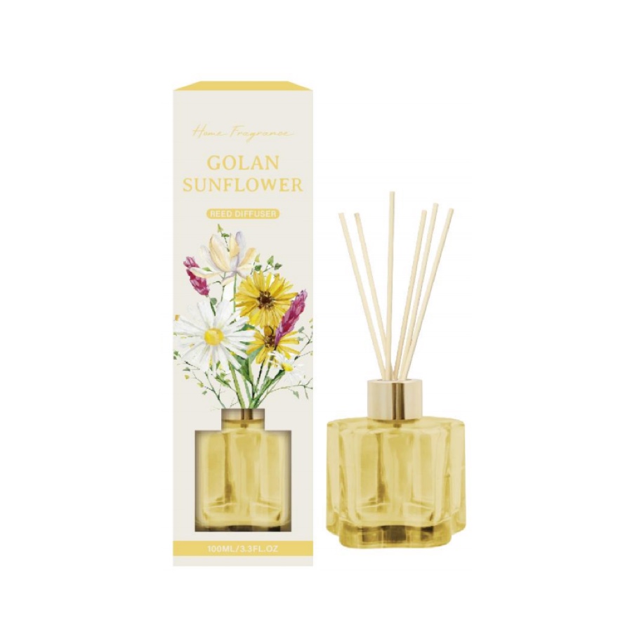 Golden Sunflower Reed Diffuser – Bright Floral Home Fragrance in Yellow Geometric Bottle, 100ml (3.3 fl oz) product