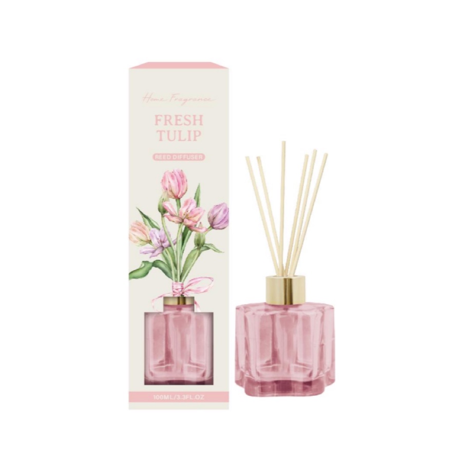 Fresh Tulip Reed Diffuser – Floral Home Fragrance in Pink Geometric Bottle, 100ml (3.3 fl oz) product