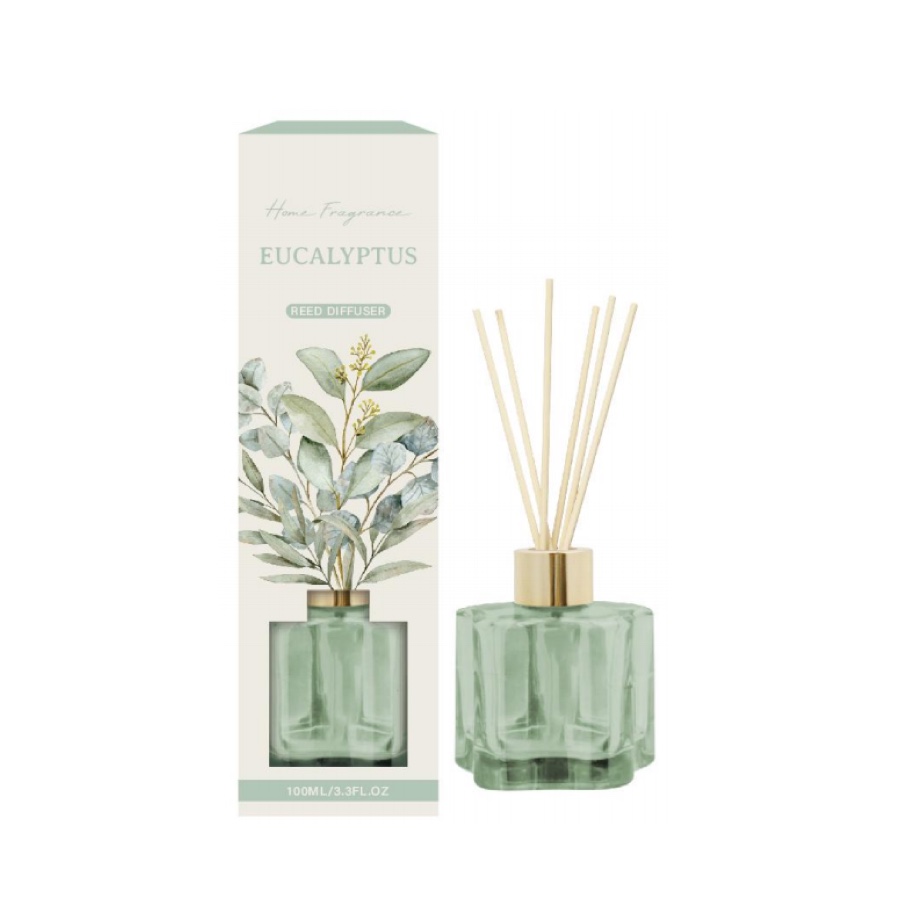 Eucalyptus Reed Diffuser – Fresh Botanical Home Fragrance in Green Geometric Bottle, 100ml (3.3 fl oz) product