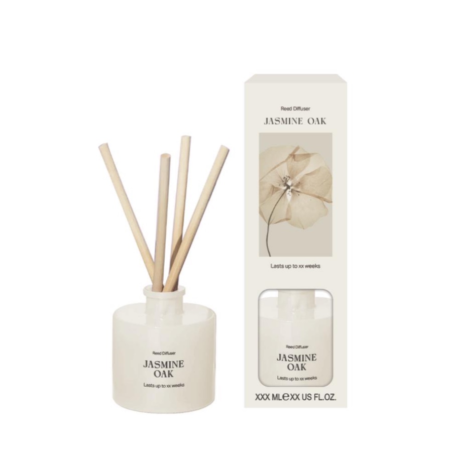 Jasmine Oak Reed Diffuser – Floral Woody Home Fragrance in White Round Bottle product