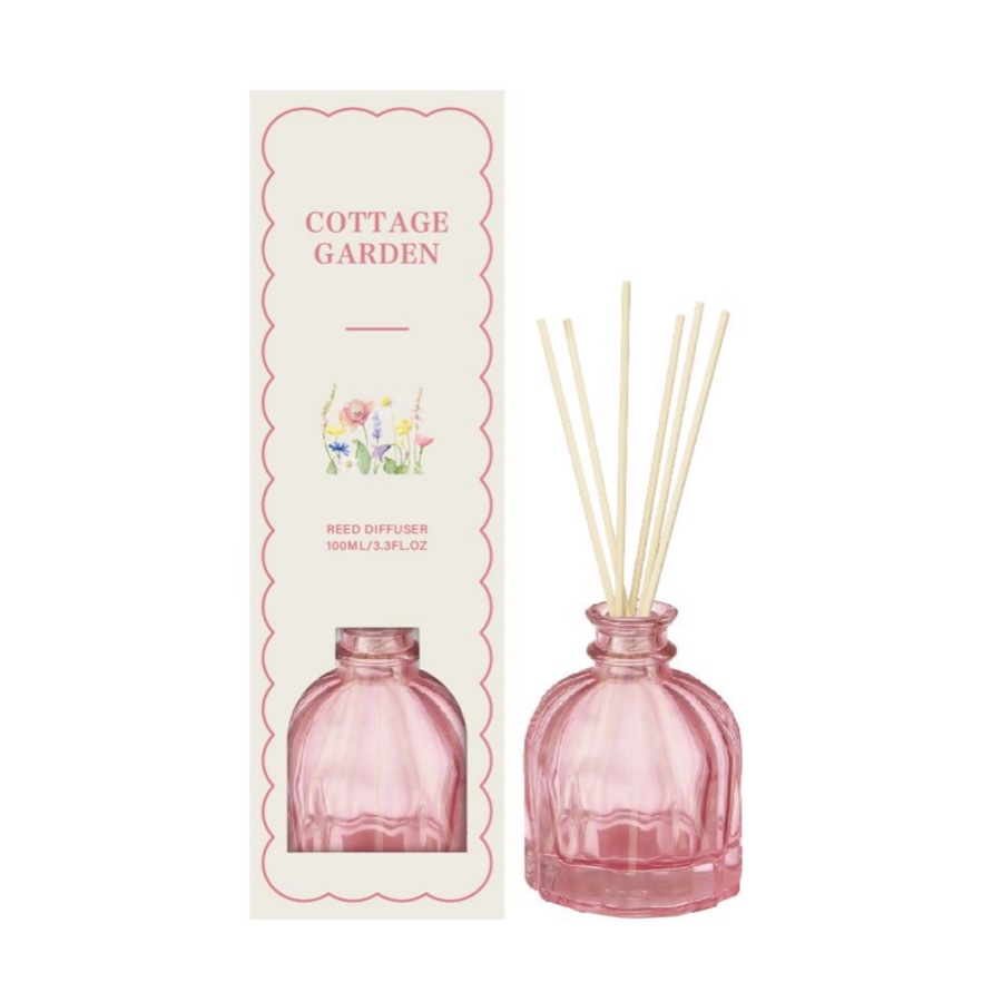 Cottage Garden Reed Diffuser – Floral Home Fragrance in Pink Ribbed Bottle, 100ml (3.3 fl oz) product