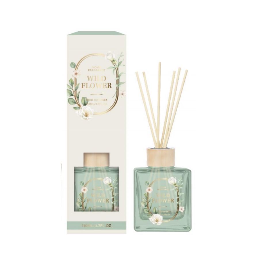 Wild Flower Reed Diffuser – Floral Home Fragrance in Green Square Bottle, 110ml (3.7 fl oz) product